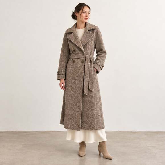 Abercrombie & Fitch Jackets & Blazers - Abercrombie & Fitch Carrie Wool Blend Trench Coat Brown Herringbone Winter Coat